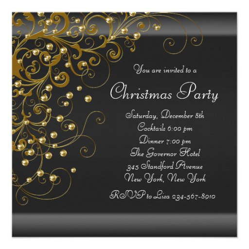 Black Gold Christmas Tree Christmas Party Invitations
