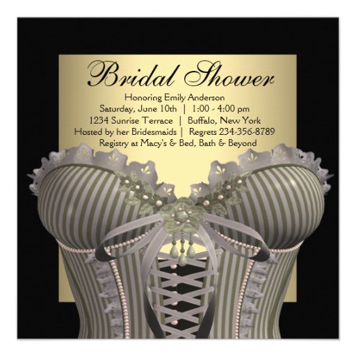 Black Gold Corset Bridal Shower Personalized Announcement