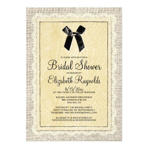 Black Gold Country Burlap Bridal Shower Invitation