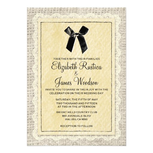 Black & Gold Country Burlap Wedding Invitations