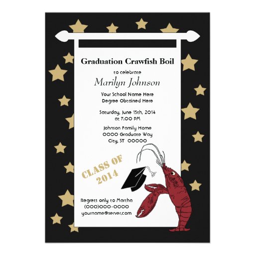Black Gold Crawfish / Lobster Stars Graduation Card