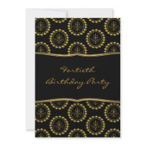 Black Gold Crests 40th Birthday Party Custom Invite