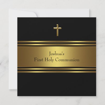 Black Gold Cross Boys First Communion Custom Announcement
