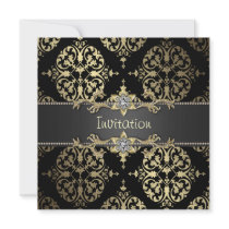 Black Gold Damask All Occasion Party Custom Invite