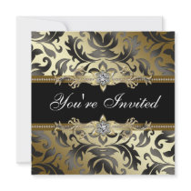 Black Gold Damask All Occasion Party Invitations