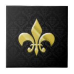 Black/Gold Damask Fleur de Lis tiles