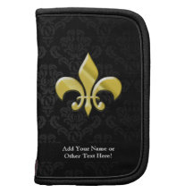 Black/Gold Damask Fleur de Lis Folio Planners
