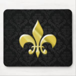Black/Gold Damask Fleur de Lis Mousepad