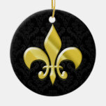 Black/Gold Damask Fleur de Lis ornaments