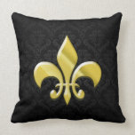 Black/Gold Damask Fleur de Lis Pillow