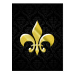 Black/Gold Damask Fleur de Lis Postcards