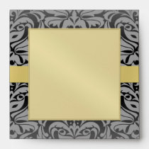 Black & Gold Damask Holiday New Year Envelope