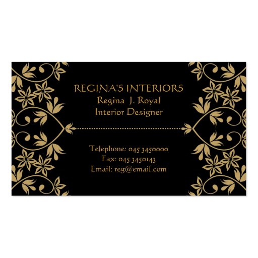 Black Gold Damask  Interiors Business Cards