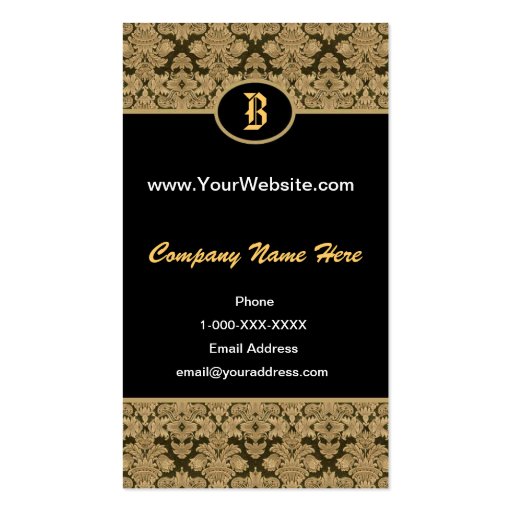 Black Gold Damask Monogram Profile Card Business Card (front side)