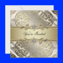 Black Gold Damask Party Personalized Announcements