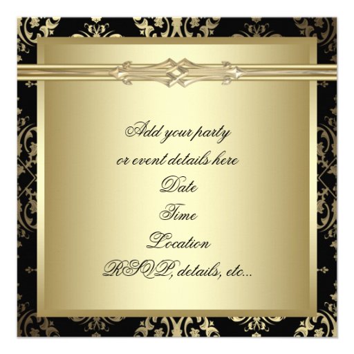 Black Gold Damask Party Invitations