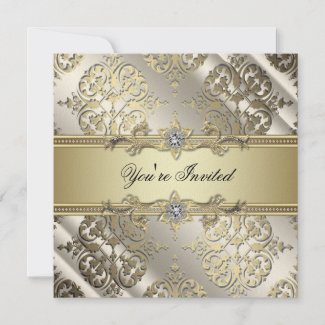 Black Gold Damask Party Personalized Announcements