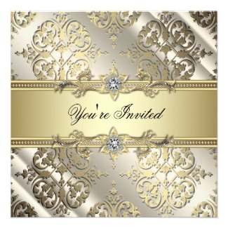 Black Gold Damask Party Personalized Announcements