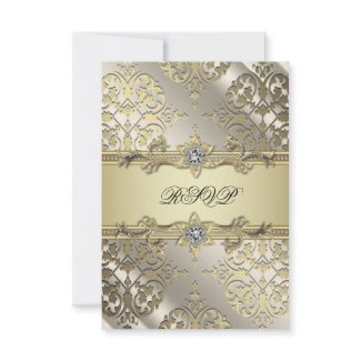 Black Gold Damask Party RSVP invitation