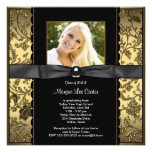 Black Gold Damask Photo Graduation Announcements
