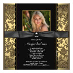 Black Gold Damask Photo Graduation Custom Invitation