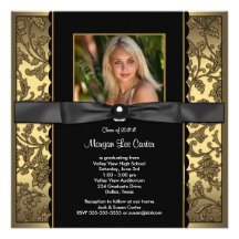 Black Gold Damask Photo Graduation Custom Invitation