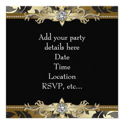 Black Gold Damask Quinceanera Invitations