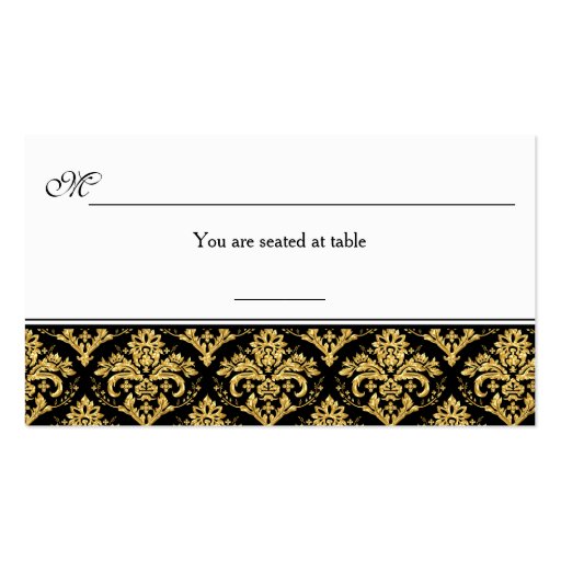 Black, Gold Damask Reception Place Card Business Cards