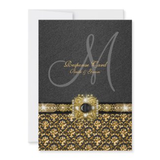 Black gold damask response wedding invitation