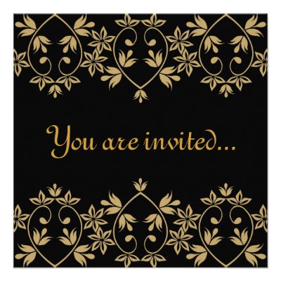 Black gold damask royal Wedding Invitations