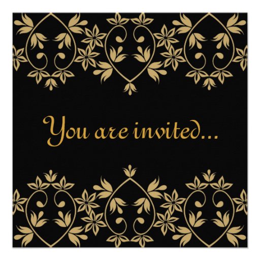 Black gold damask royal Wedding Invitations