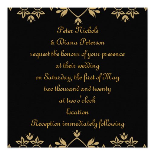 Black gold damask royal Wedding Invitations