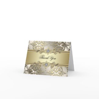 Black Gold Damask Table Thank You Cards card