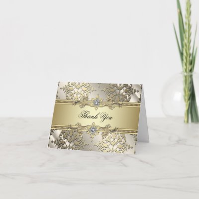 Black Gold Damask Table Thank You Cards