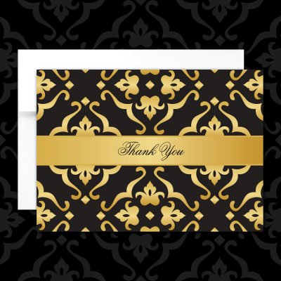 Black & Gold Damask Thank You Cards