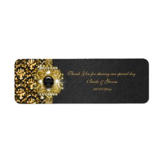Black gold damask wedding favour label