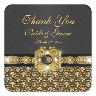 Black gold damask wedding gem sticker