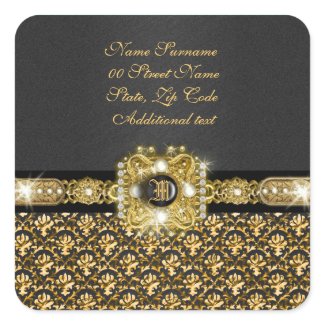 Black gold damask wedding gems sticker