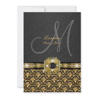 Black gold damask wedding reception invitation