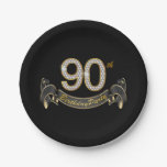 Black Gold Diamond 90th Birthday Party Paper Plate