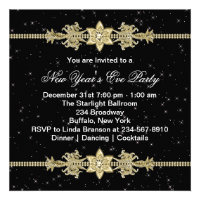 Black Gold Elegant New Years Eve Party Invitations