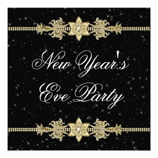 Black Gold Elegant New Years Eve Party Invitations (front side)