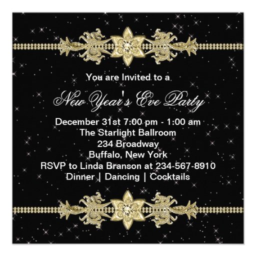 Black Gold Elegant New Years Eve Party Invitations