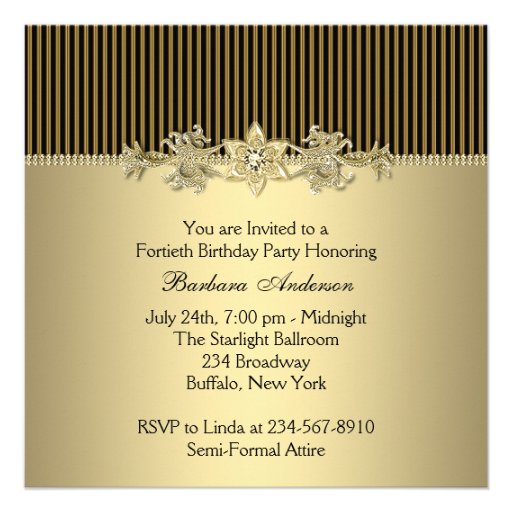 Black Gold Elegant Womans 40th Birthday Party Announcement