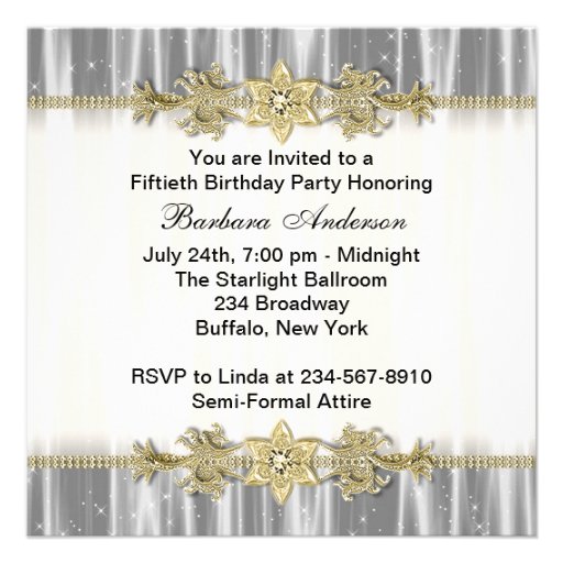 Black Gold Elegant Womans 50th Birthday Party Custom Invitations