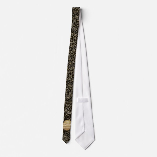 Black Gold Filigree 50th Wedding Anniversary Tie 3/3