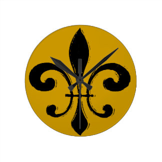 Black Gold Fleur De Lis, New Orleans Round Clock