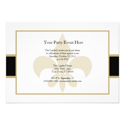 Black Gold Fleur de Lis Party Time Custom Invitations