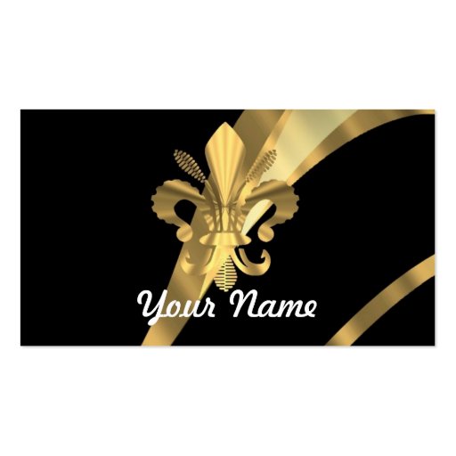 Black & gold fleur de lys business cards (front side)