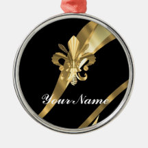 Black & gold fleur de lys christmas ornaments